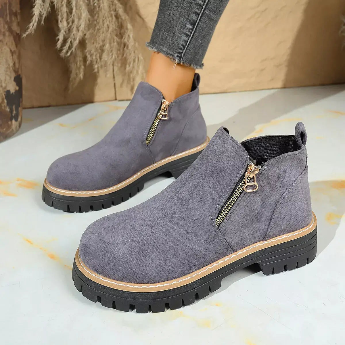 Round Toe Platform Boots - Trendsi - Flyclothing LLC