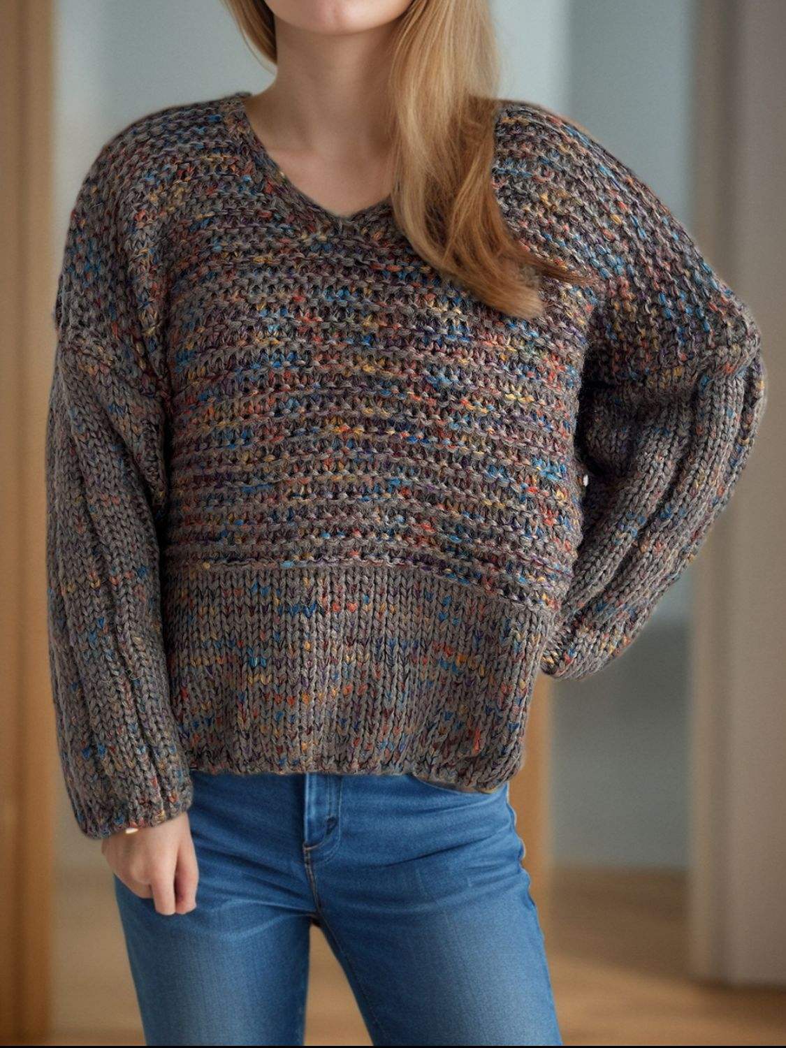 Dropped Shoulder Long Sleeve Sweater - Trendsi - Flyclothing LLC