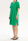 Slit Notched Short Sleeve Mini Dress - Trendsi - Flyclothing LLC