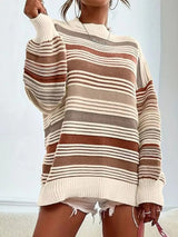 Striped Knit Long Sleeve Sweater - Trendsi - Flyclothing LLC