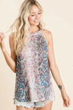 BiBi Snakeskin Print Low Gauge Hacci Knit Halter - Trendsi