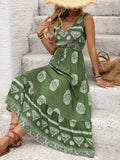 Printed V-Neck Sleeveless Dress - Trendsi - Flyclothing LLC