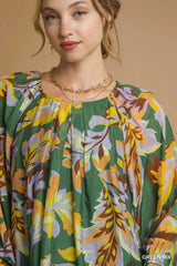 Umgee Mix Abstract Print Balloon Sleeve Blouse - Trendsi - Flyclothing LLC