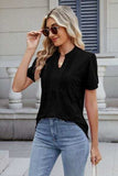 Notched Short Sleeve Top - Trendsi - Flyclothing LLC