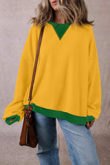 Contrast Round Neck Long Sleeve Sweatshirt - Trendsi - Flyclothing LLC