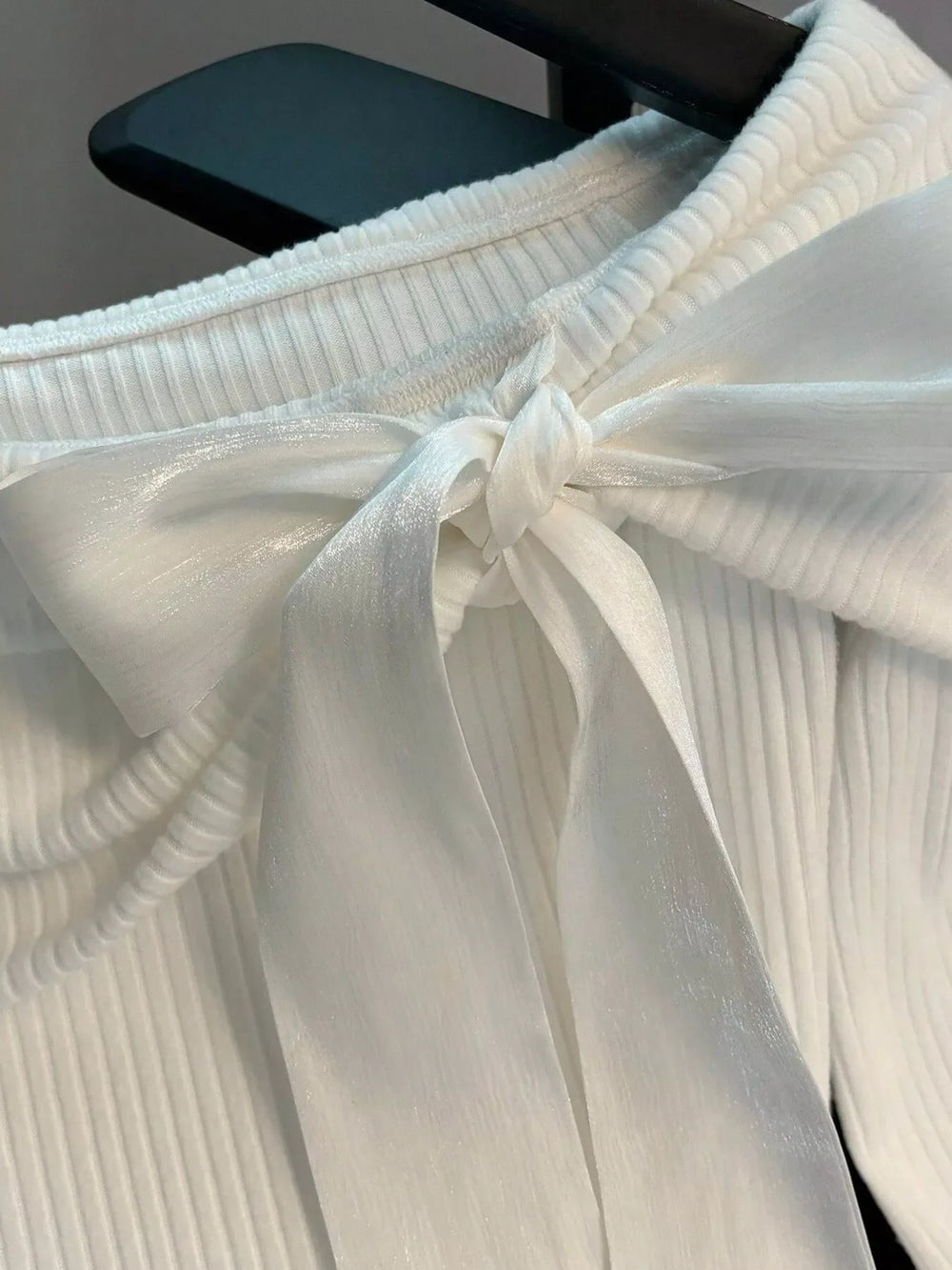 Off-Shoulder Bowknot Ribbed Knit T-Shirt - Trendsi - Flyclothing LLC