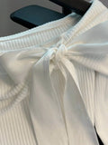 Off-Shoulder Bowknot Ribbed Knit T-Shirt - Trendsi - Flyclothing LLC