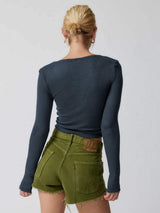 Notched Long Sleeve T-Shirt - Trendsi - Flyclothing LLC