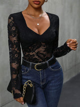 Lace Long Sleeve Bodysuit - Trendsi - Flyclothing LLC