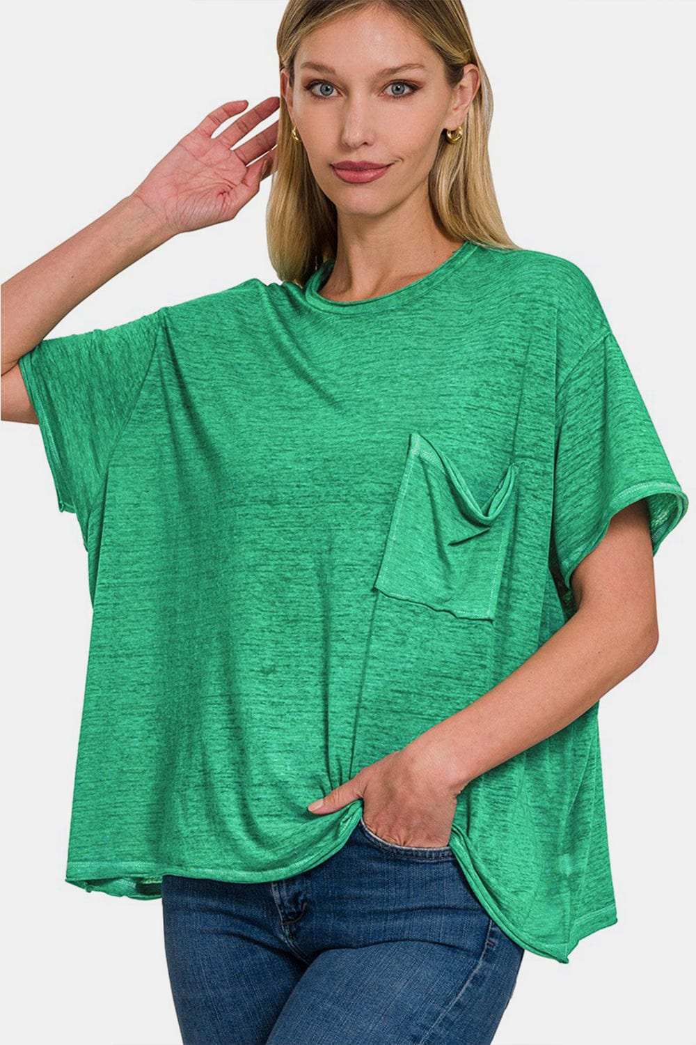 Zenana Pocketed Round Neck Dropped Shoulder T-Shirt - Trendsi - Flyclothing LLC
