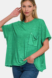 Zenana Pocketed Round Neck Dropped Shoulder T-Shirt - Trendsi - Flyclothing LLC