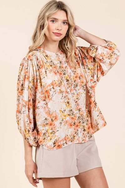 Mittoshop Flower Print Batwing Sleeve Button Down Blouse - Trendsi - Flyclothing LLC