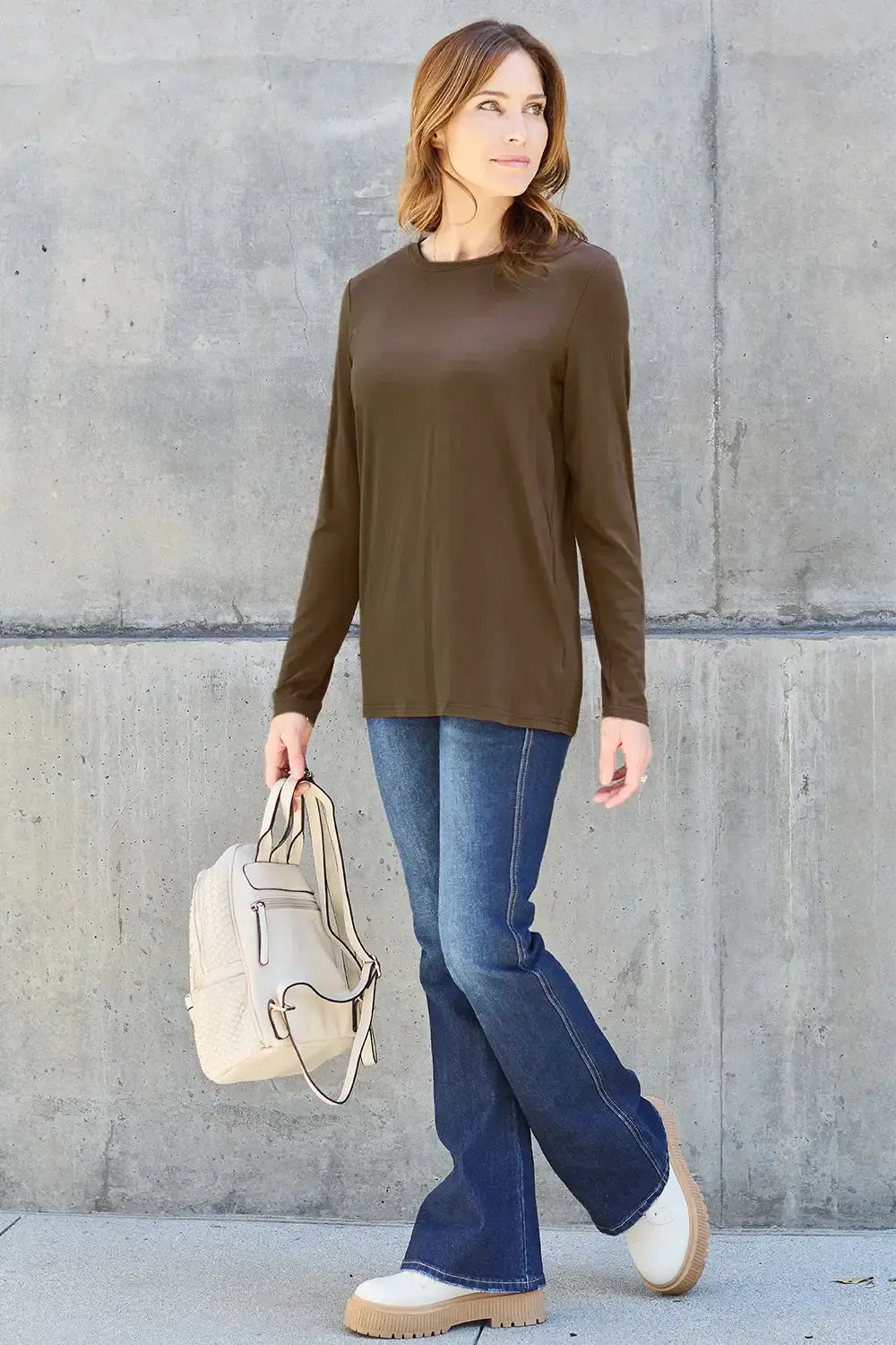Basic Bae Full Size Round Neck Long Sleeve Top - ShopBasicbae - Flyclothing LLC
