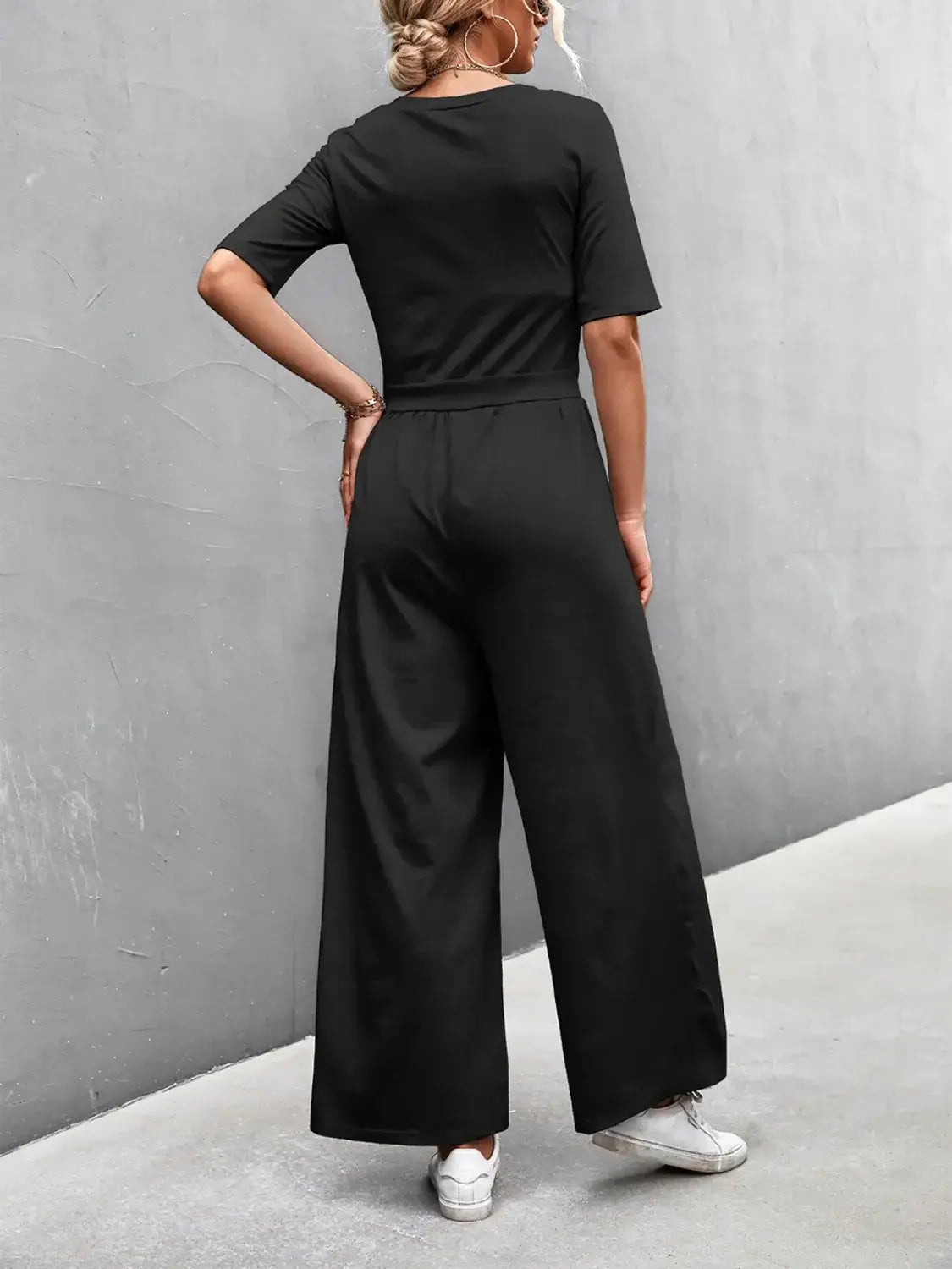 Scoop Neck Short Sleeve Jumpsuit - Trendsi - Flyclothing LLC