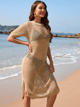 Slit Openwork Round Neck Cover-Up - Trendsi - Flyclothing LLC