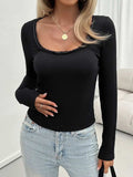 Lace Detail Scoop Neck Long Sleeve T-Shirt - Trendsi - Flyclothing LLC