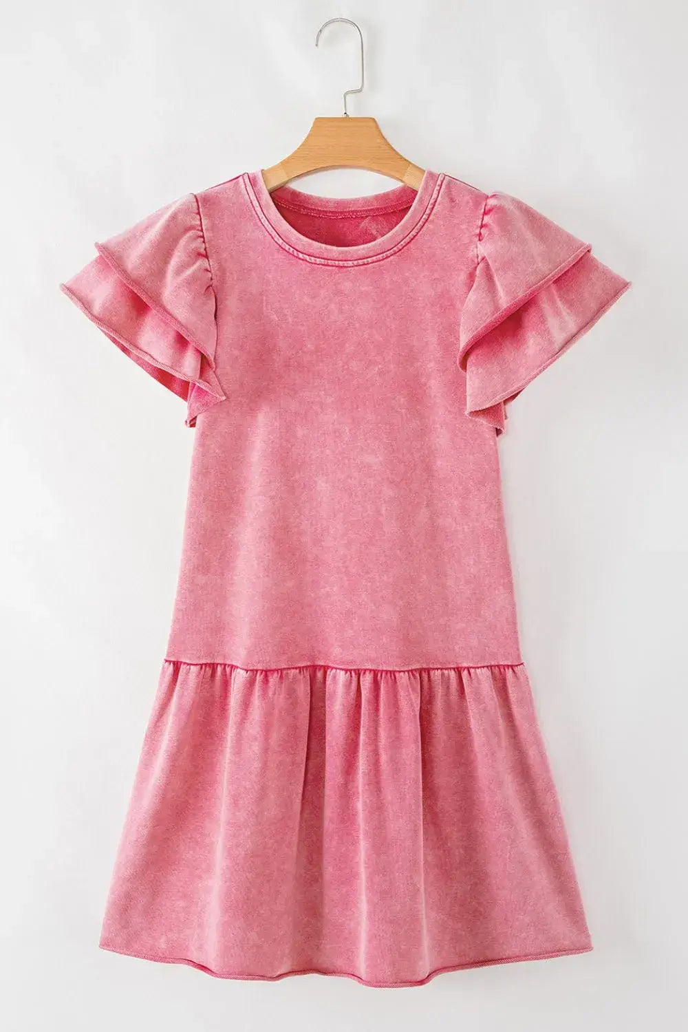 Mineral Wash Raw Edge Ruffle Mini Dress - Trendsi - Flyclothing LLC