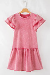 Mineral Wash Raw Edge Ruffle Mini Dress - Trendsi - Flyclothing LLC