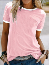 Casual Contrast Trim Short Sleeve T-Shirt - Trendsi - Flyclothing LLC