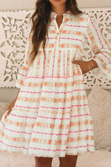 Printed Ruffled Notched Loose Dress - Trendsi - Flyclothing LLC