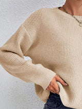 Ribbed Knit Dropped Shoulder Sweater - Trendsi - Flyclothing LLC