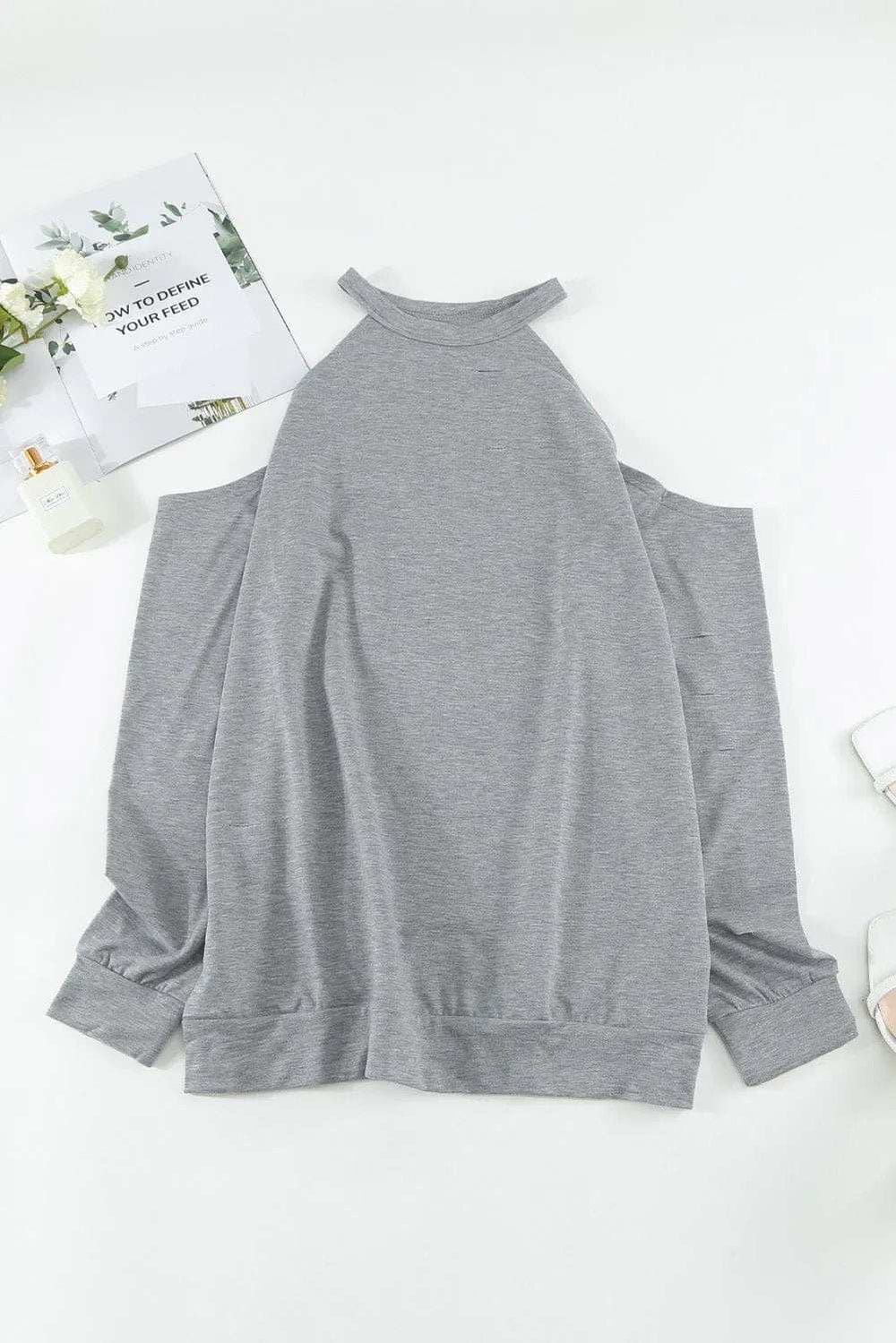 Cold Shoulder Long Sleeve Sweatshirt - Trendsi - Flyclothing LLC
