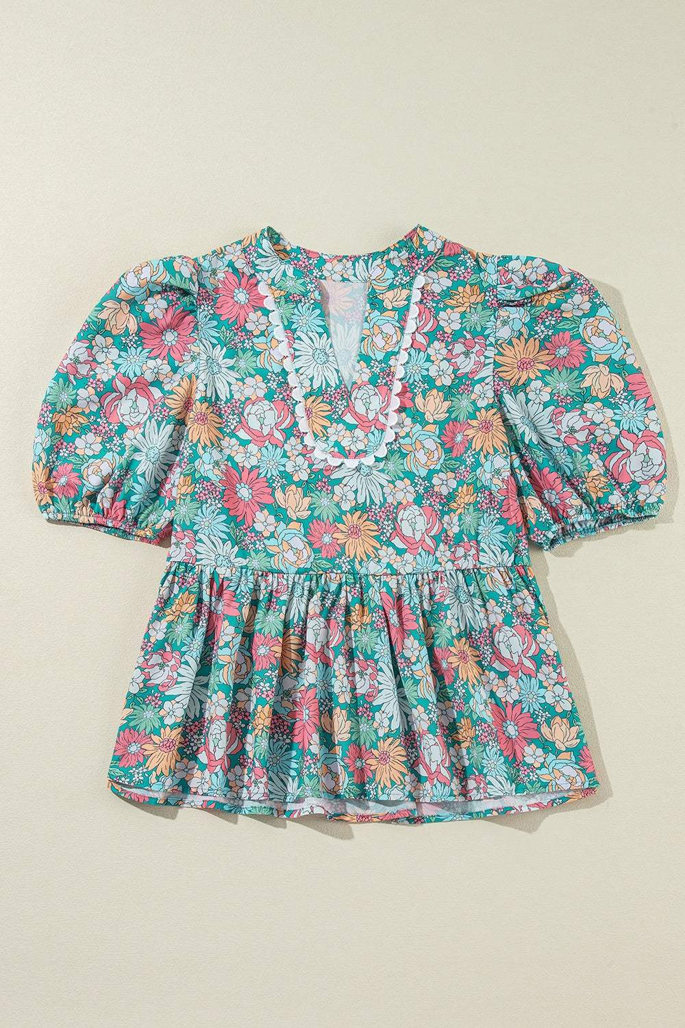 Printed Notched Short Sleeve Blouse - Trendsi - Flyclothing LLC