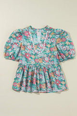 Printed Notched Short Sleeve Blouse - Trendsi - Flyclothing LLC