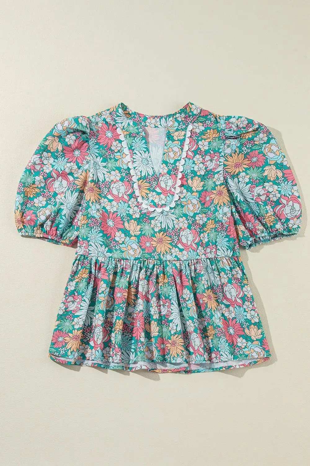 Printed Notched Short Sleeve Blouse - Trendsi - Flyclothing LLC