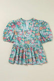 Printed Notched Short Sleeve Blouse - Trendsi - Flyclothing LLC