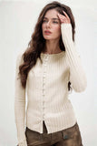 Basic Bae Texture Button Up Round Neck Long Sleeve Top - Trendsi - Flyclothing LLC