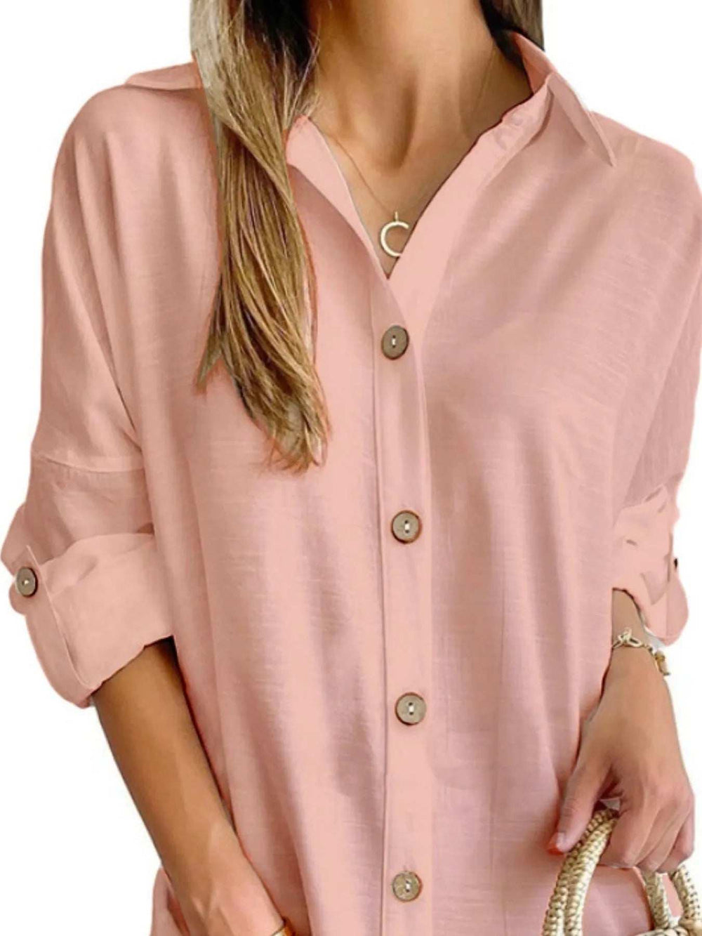 Button Down Long Sleeve Shirt Dress - Trendsi - Flyclothing LLC