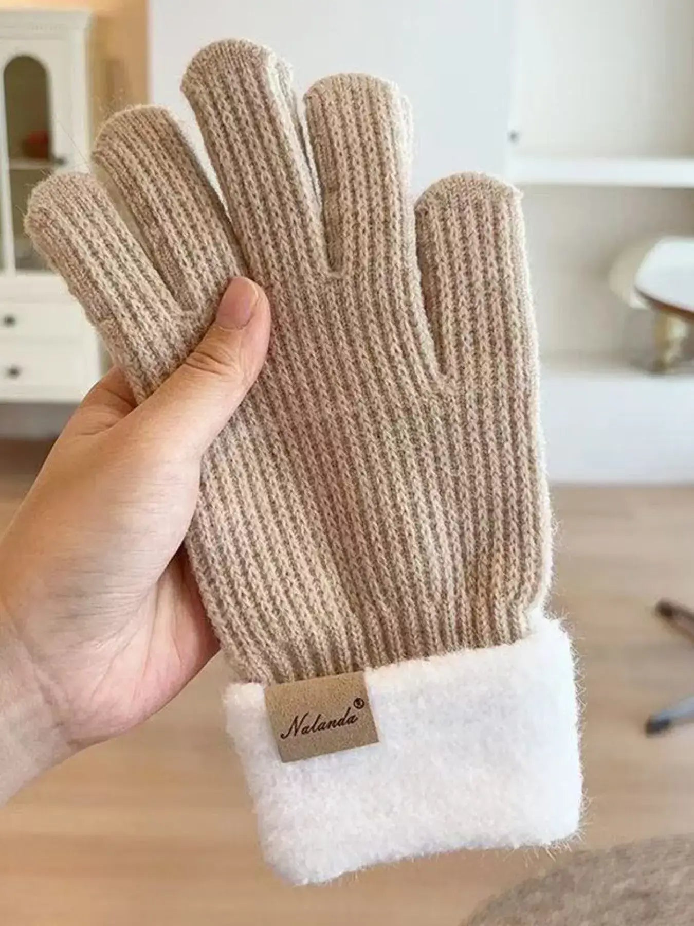 Knitted Warm Gloves with Plush Cuff - Trendsi - Flyclothing LLC