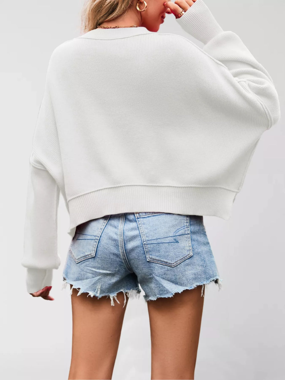 Round Neck Dropped Shoulder Sweater - Trendsi - Flyclothing LLC