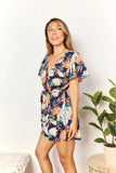 Honey Botanical Print Surplice Neck Tie Waist Romper - Trendsi