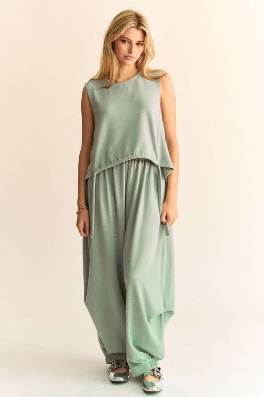 Davi & Dani Drawstring Hem Round Neck Tank and Pants Set - Trendsi