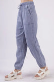 VERY J Washed Woven Crinkle Gauze Drawstring Cargo Pants - Trendsi