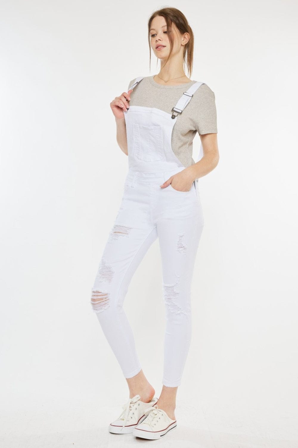Kancan Distressed Skinny Denim Overalls - Trendsi