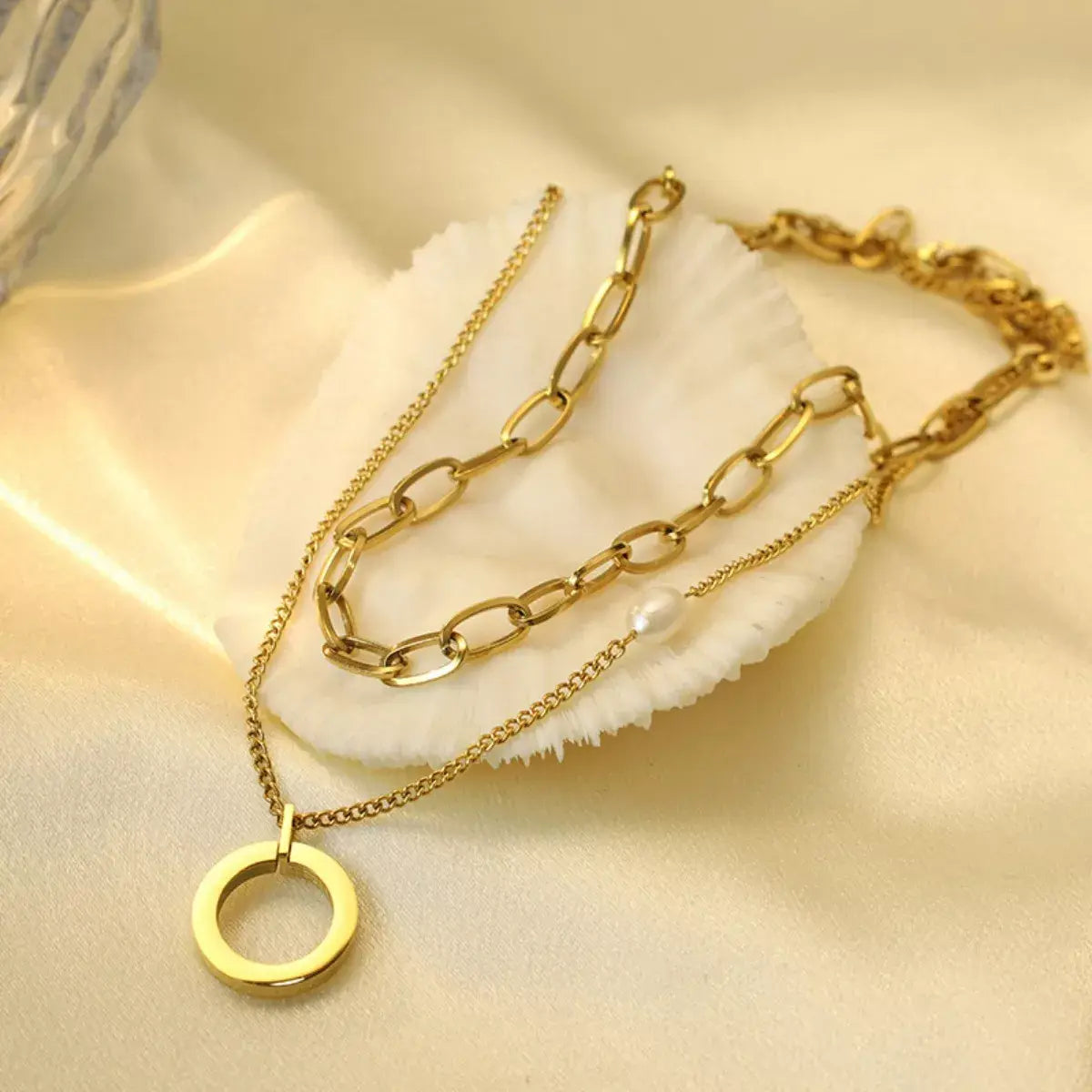 18K Gold-Plated Double Layered Necklace - Trendsi - Flyclothing LLC