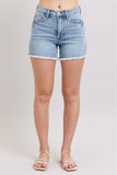 Judy Blue Full Size Tummy Control Raw Hem Denim Shorts Plus Size - Trendsi
