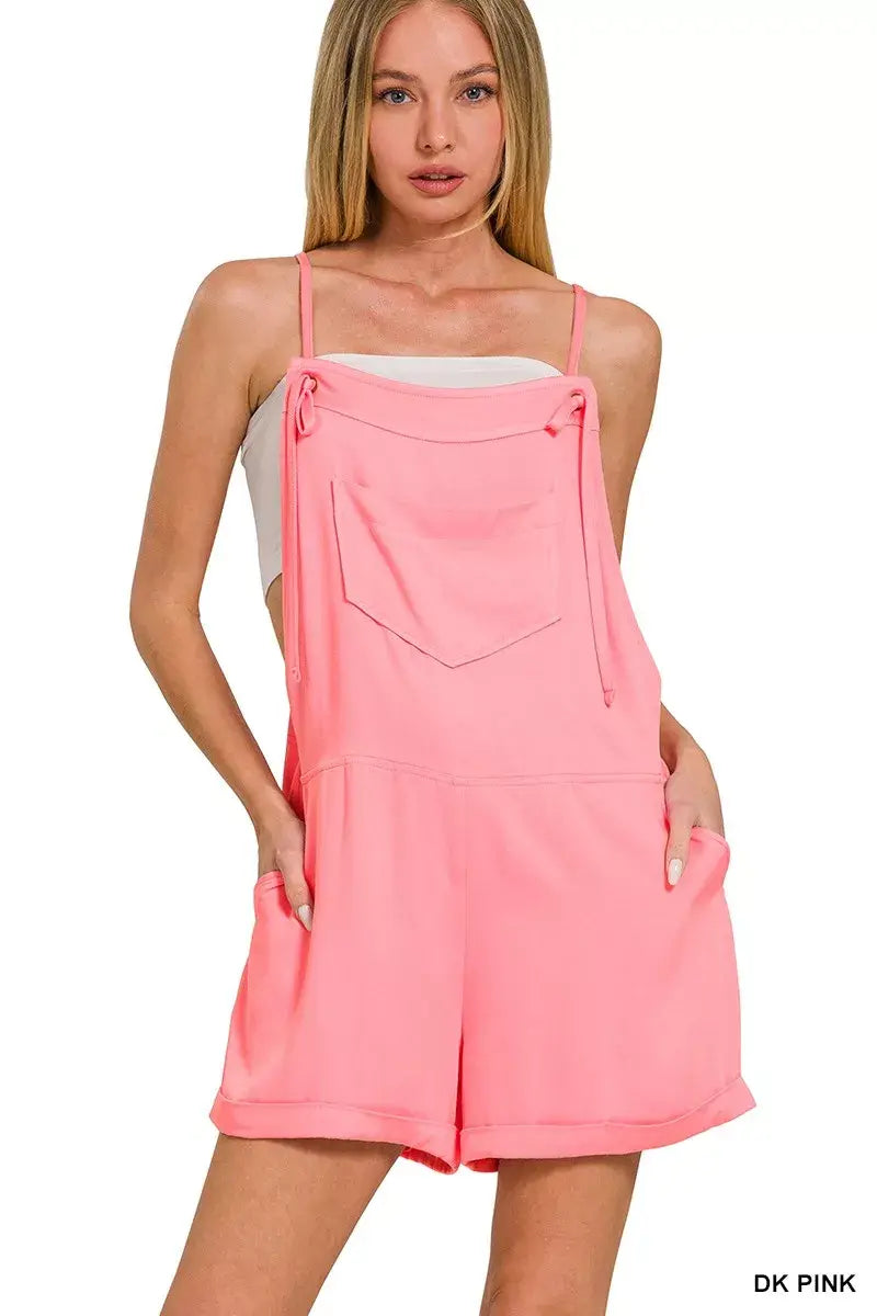 Zenana Rayon Woven Romper With Tie Knot Strap - Trendsi - Flyclothing LLC