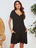 Notched Short Sleeve Mini Lounge Dress - Trendsi - Flyclothing LLC