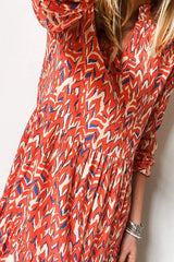 Plus Size Printed Notched Long Sleeve Dress - Trendsi - Flyclothing LLC