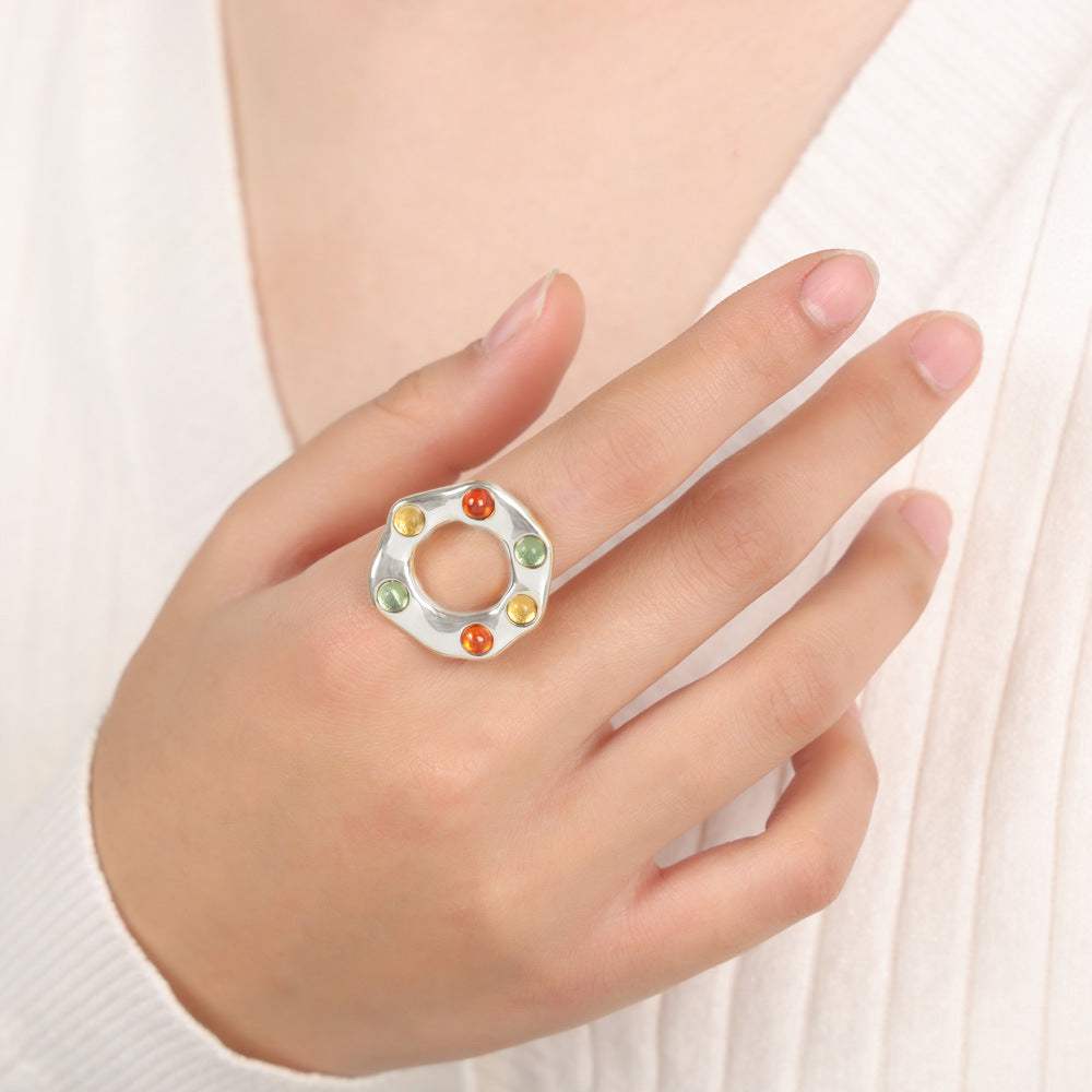 Titanium Steel Glass Bead Ring - Trendsi - Flyclothing LLC