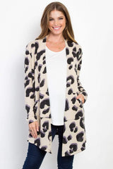 Be Stage Printed Open Front Knit Cardigan with Pockets - Trendsi - Flyclothing LLC
