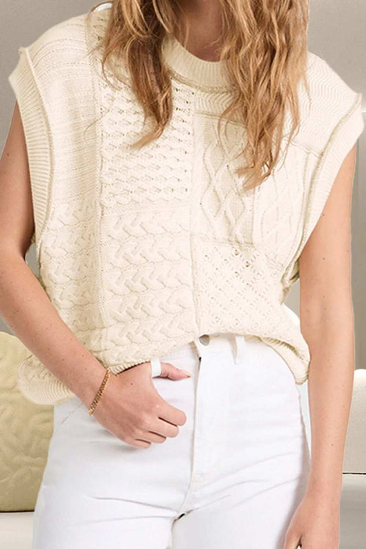 Cable-Knit Round Neck Sweater Vest - Trendsi - Flyclothing LLC