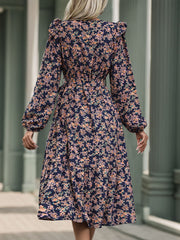 Printed Surplice Long Sleeve Midi Dress - Trendsi