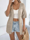 Openwork Open Front Half Sleeve Cardigan - Trendsi - Flyclothing LLC