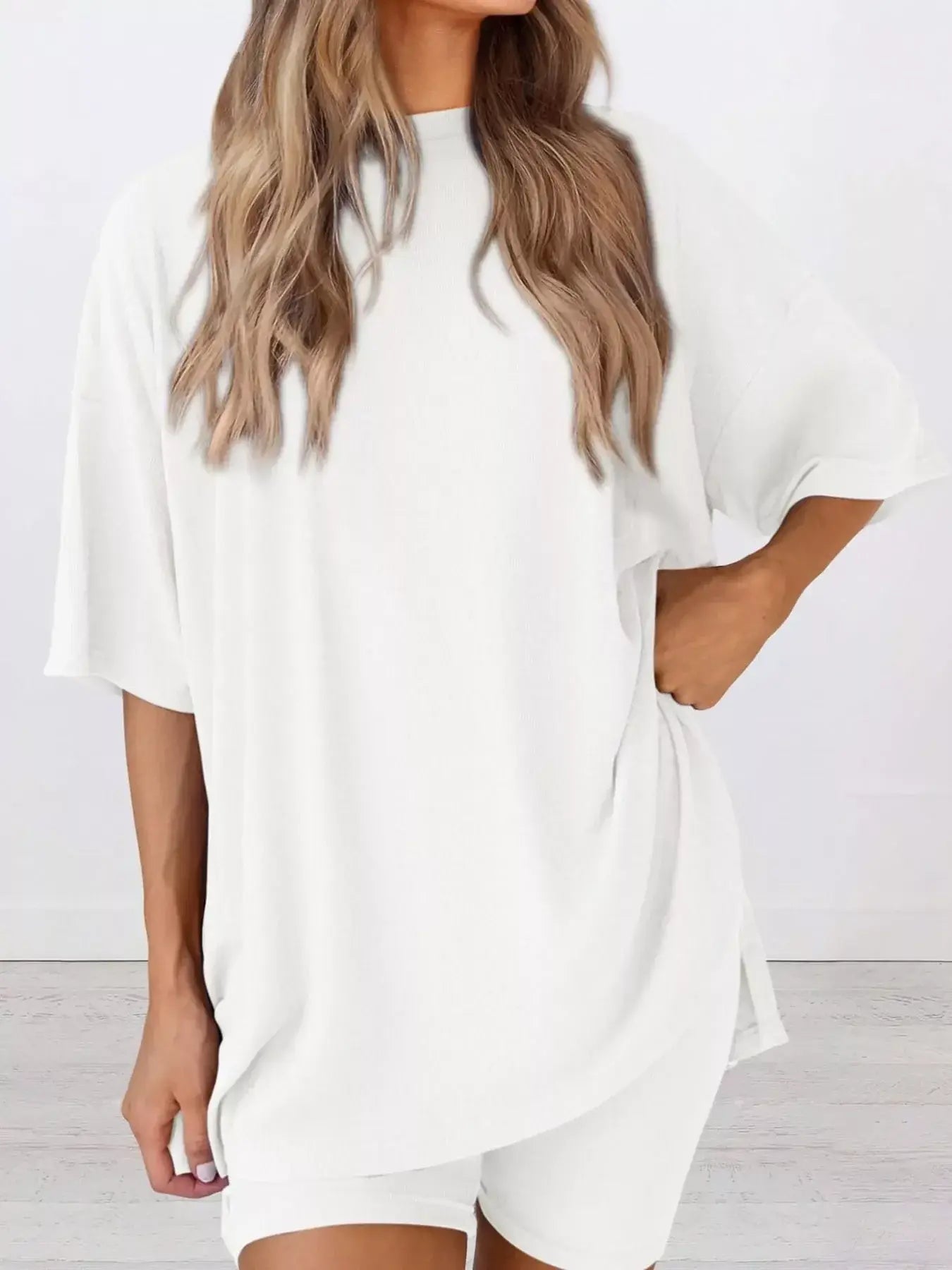 Full Size Half Sleeve T-Shirt and Shorts Set Plus Size - Trendsi - Flyclothing LLC