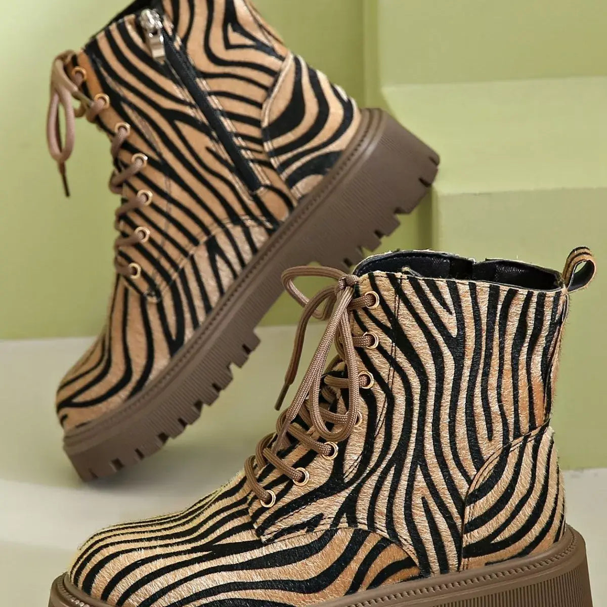 Animal Print Lace-Up Ankle Boots - Trendsi - Flyclothing LLC